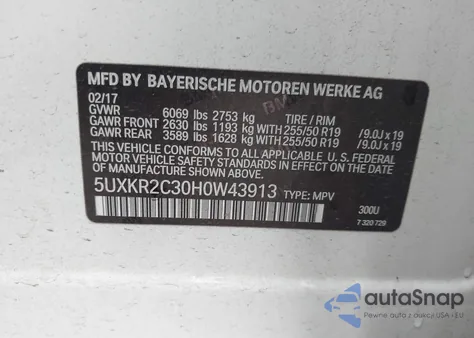 2017 BMW X5 Sdrive35I z USA, uszkodzony, nr VIN 5UXKR2C30H0W43913